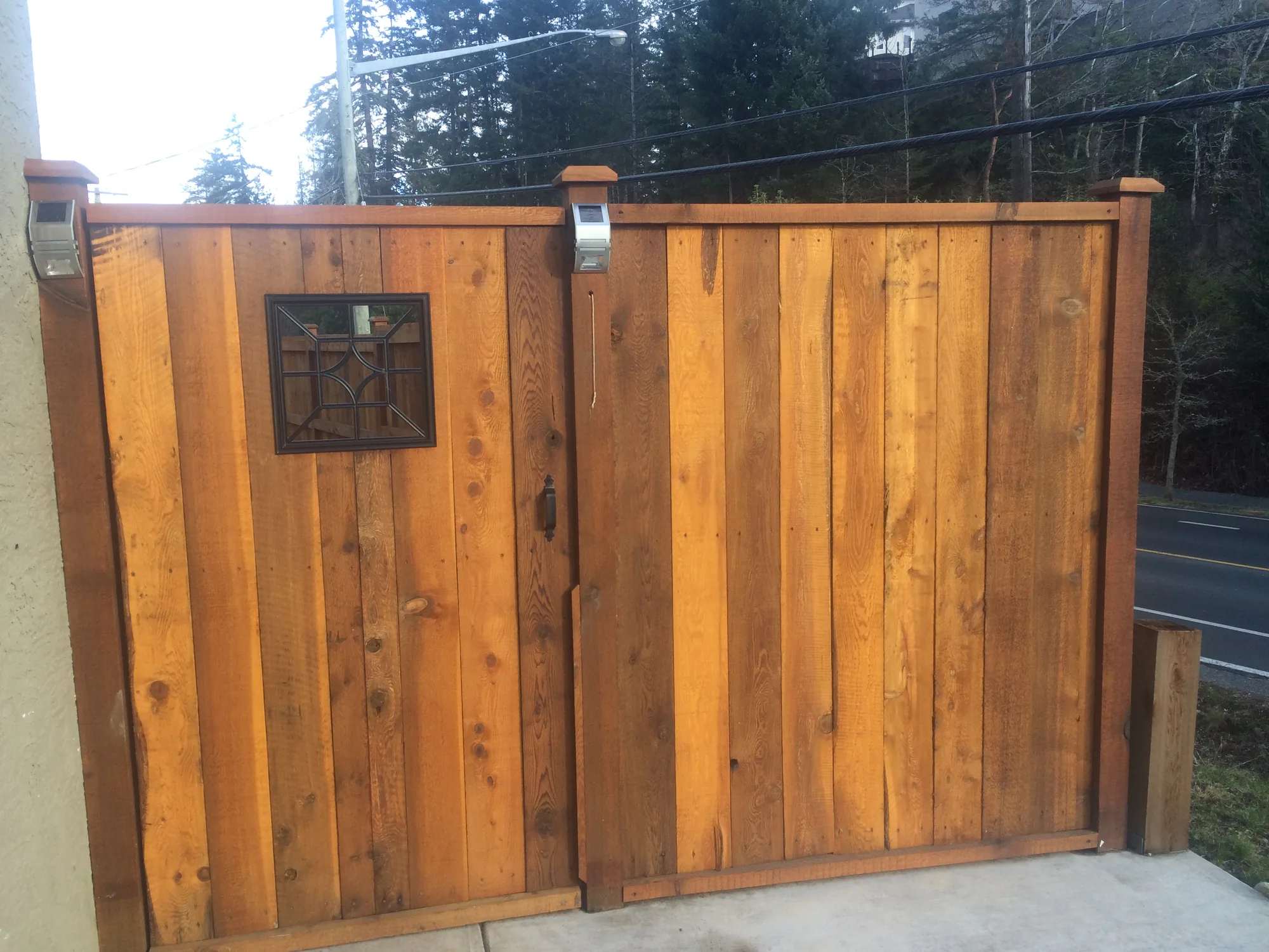 Cedar gate and fence hardware close-up